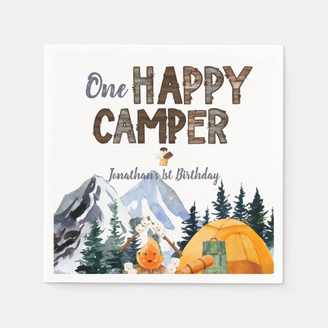 One Happy Camper | Camping Geburtstag Serviette (Vorderseite)