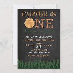 One Happy Camper Chalkboard Boy Birthday Einladung