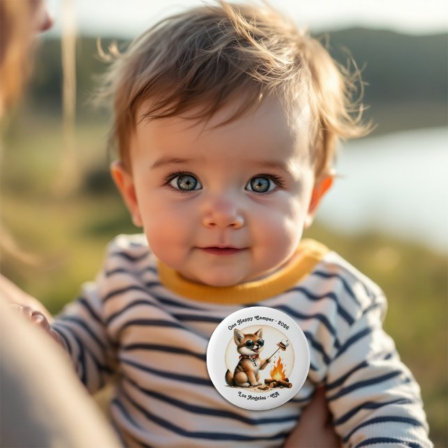 One Happy Camper Coyote Camping 1. Geburtstag Button (One Happy Camper Coyote Camping 1st Birthday Button)
