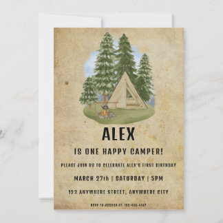 One Happy Camper Erste Geburtstagsparty Einladung