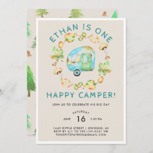 One Happy Camper Erste Geburtstagsparty Einladung