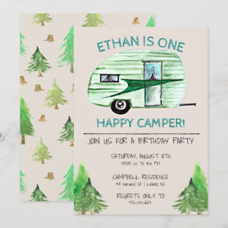 One Happy Camper Erste Geburtstagsparty Einladung