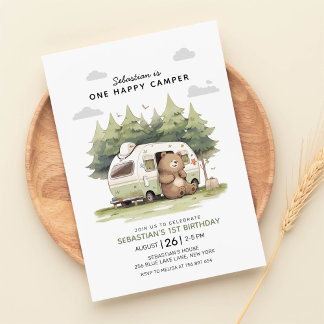 One Happy Camper Erster Geburtstag Einladung