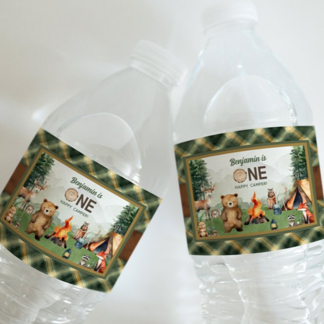 One Happy Camper Erster Geburtstag Wasserflaschenetikett (One Happy Camper First Birthday Water Bottle Label
)