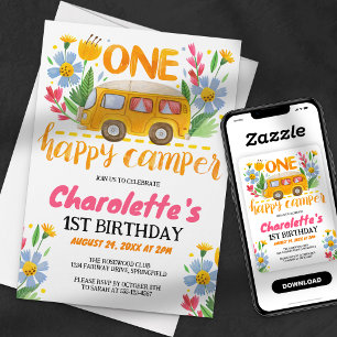 One Happy Camper Floral 1. Geburtstagsfeier Einladung