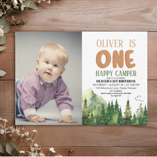 One Happy Camper Foto Wald Geburtstag Einladung