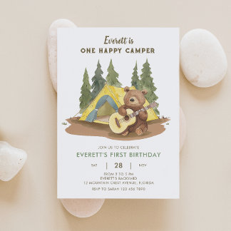 One Happy Camper Gitarre Bären Geburtstag Einladun Einladung