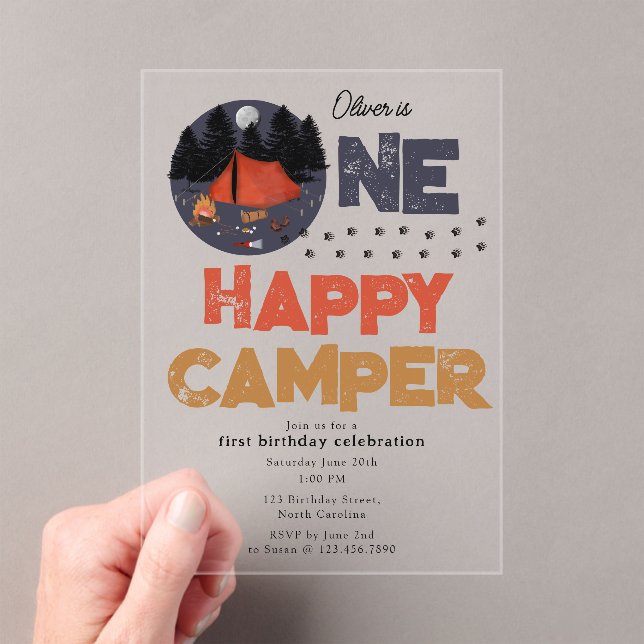 One Happy Camper Invite 1st Summer Birthday Acryleinladungen (Insitu (Handheld))