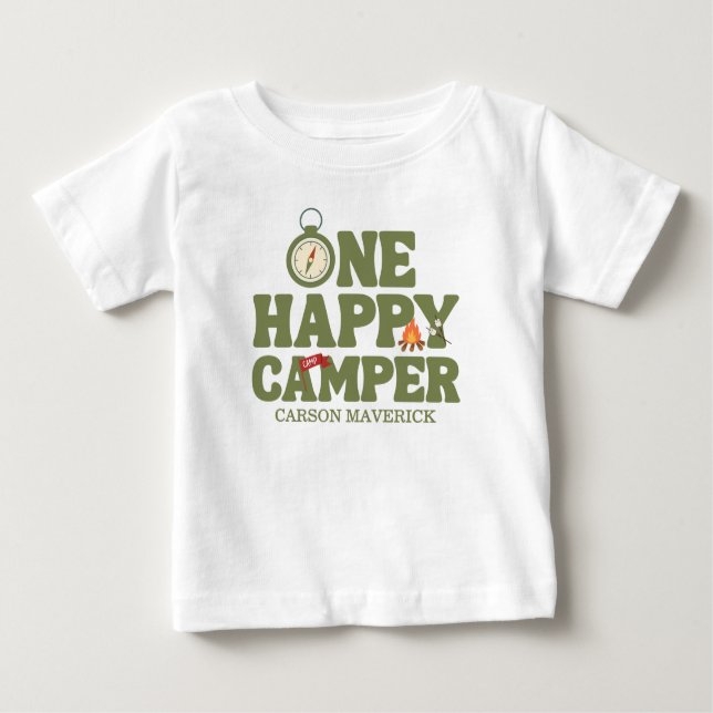 One Happy Camper Kids Birthday Baby T-shirt (Vorderseite)