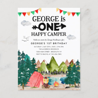 ONE Happy Camper Mountains Camping 1. Geburtstag Postkarte