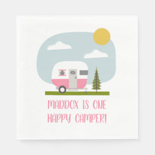 One Happy Camper Pink Trailer Geburtstag Napkins Serviette