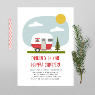 One Happy Camper Red Trailer Geburtstag Einladung