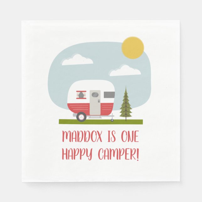 One Happy Camper Red Trailer Geburtstag Serviette (Vorderseite)
