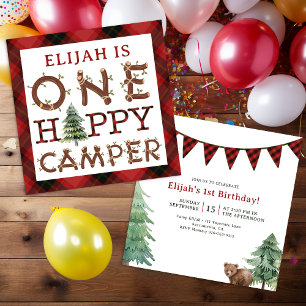 One Happy Camper Rustic 1. Geburtstag Party Einlad Einladung