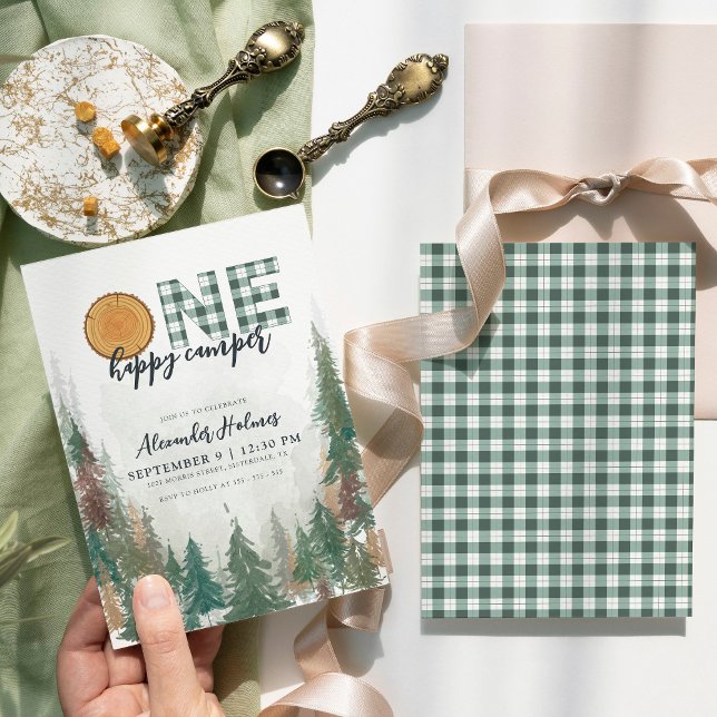 One Happy Camper Sage Green 1. Geburtstag Einladung (Von Creator hochgeladen)