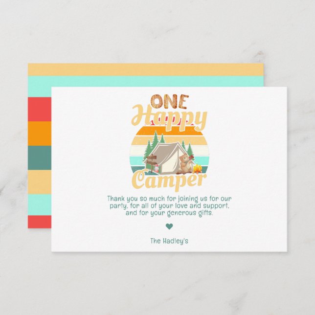 One Happy Camper Thankyou Note Card Mitteilungskarte (Vorne/Hinten)