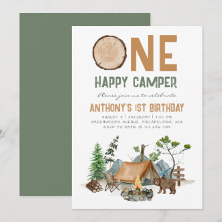 One Happy Camper Watercolor Woodland 1. Geburtstag Einladung