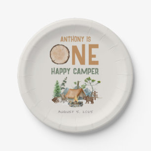 One Happy Camper Watercolor Woodland 1. Geburtstag Pappteller
