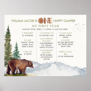 One Happy Camper Watercolor Woodland Meilenstein Poster