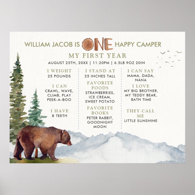 One Happy Camper Watercolor Woodland Meilenstein Poster (Vorne)