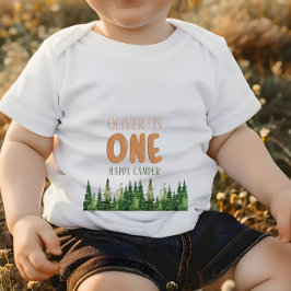 One Happy Camper Wood Boys 1. Geburtstag Baby T-shirt