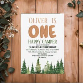 One Happy Camper Wood Boys 1. Geburtstag Einladung