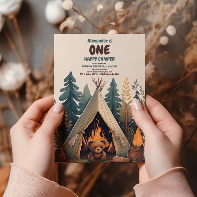 One Happy Camper Wood Boys 1. Geburtstag Einladung (Von Creator hochgeladen)