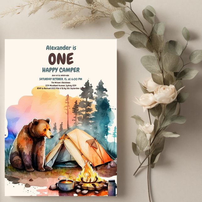 One Happy Camper Wood Boys 1. Geburtstag Einladung (Von Creator hochgeladen)