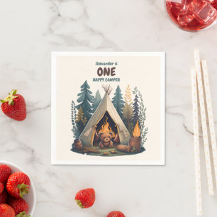 One Happy Camper Wood Boys 1. Geburtstag Serviette