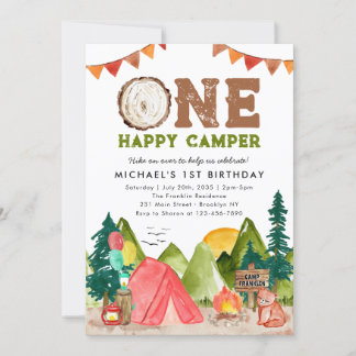 One Happy Camper Woodland Bären Boys 1. Geburtstag Einladung