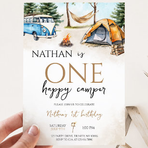 One Happy Camper Woodland Erster Geburtstag Einladung
