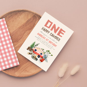 One Happy Camper Woodland Girls 1. Geburtstag Pink Einladung