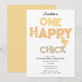 One Happy Chick Invite 1st Baby Chicken Birthday Einladung