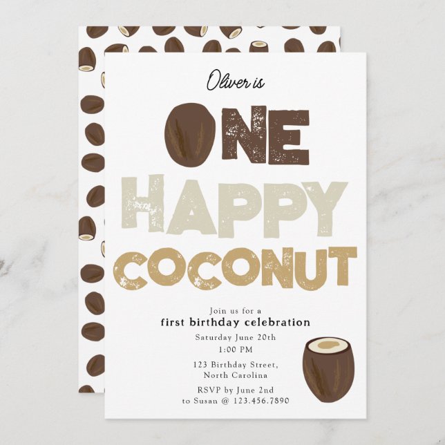 One Happy Coconut Invite 1st Summer Birthday Einladung (Vorne/Hinten)