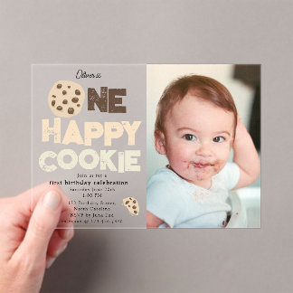 One Happy Cookie Invite 1st  First Birthday Photo Acryleinladungen
