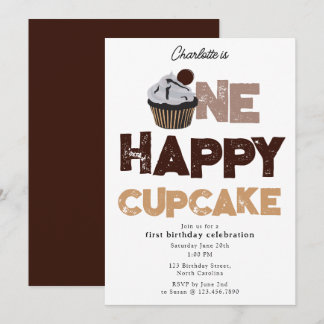 One Happy Cupcake Invite 1st First Birthday Cute Einladung