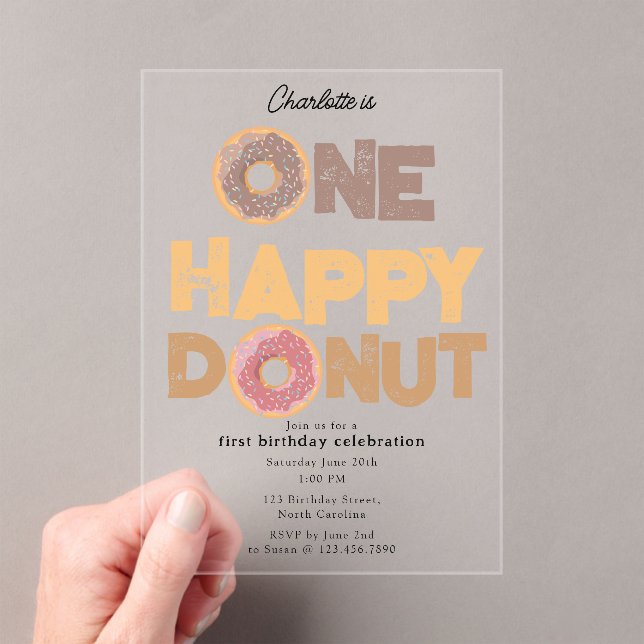 One Happy Donut Invite 1st  First Birthday Cute Acryleinladungen (Insitu (Handheld))