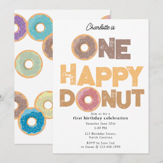 One Happy Donut Invite 1st  First Birthday Cute Einladung