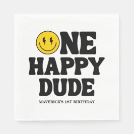 One Happy Dude Boy's Retro 1st Birthday  Serviette