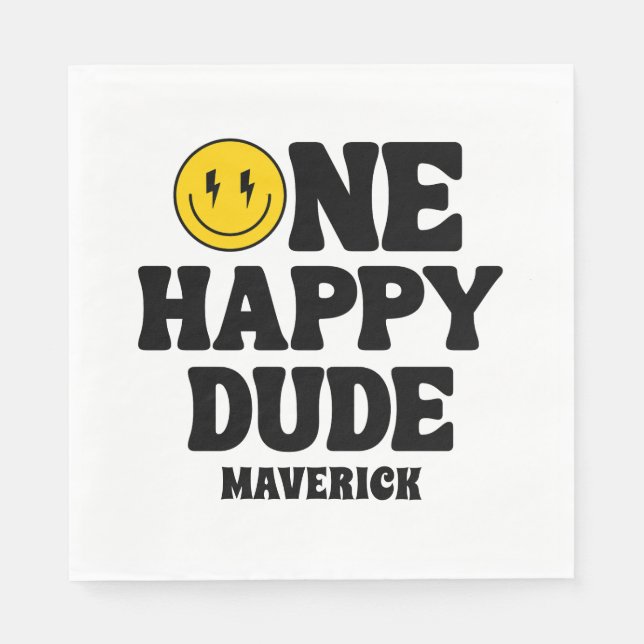 One Happy Dude Boy's Retro 1st Birthday  Serviette (Vorderseite)