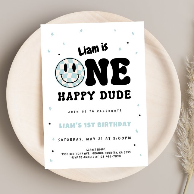 One Happy Dude Checkered Einladung (Von Creator hochgeladen)