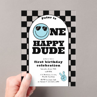 One Happy Dude Invite 1st First Birthday Cute Boy Acryleinladungen