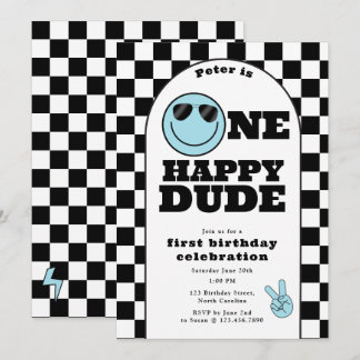 One Happy Dude Invite 1st First Birthday Cute Boy Einladung