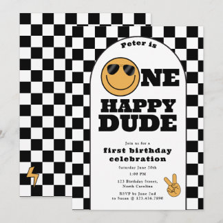 One Happy Dude Invite 1st First Birthday Cute Boy Einladung