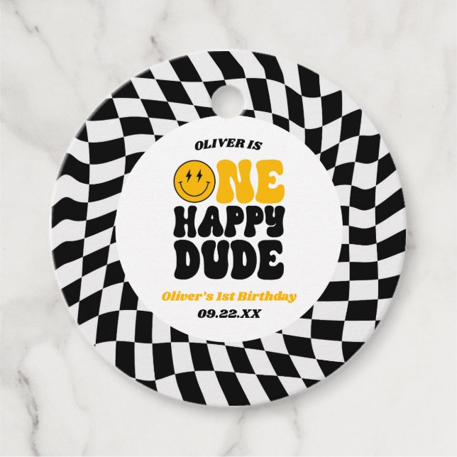 One Happy Dude Retro First 1st Birthday Party Geschenkanhänger (Vorderseite)