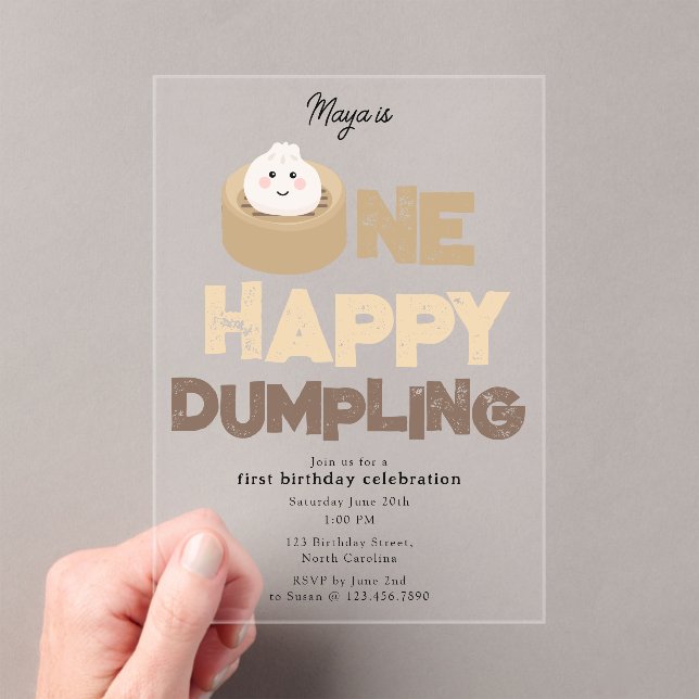 One Happy Dumpling Invite 1st  First Birthday Cute Acryleinladungen (Insitu (Handheld))