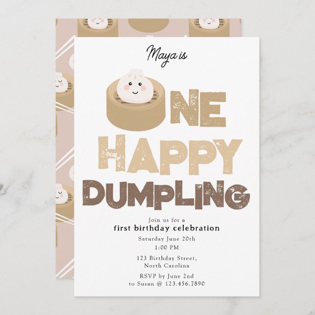 One Happy Dumpling Invite 1st  First Birthday Cute Einladung (Vorne/Hinten)