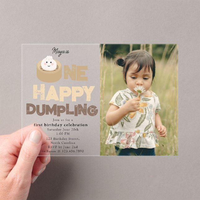 One Happy Dumpling Invite 1st First Birthday Photo Acryleinladungen (Insitu (Handheld))