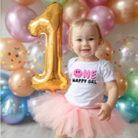 One Happy Gal 1. Geburtstag Pink Smiley