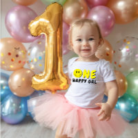 One Happy Gal 1. Geburtstag Yellow Smiley